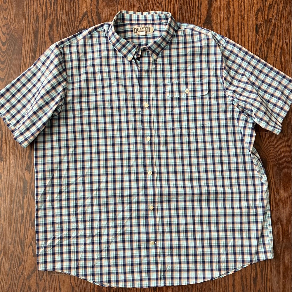 Men's Duluth Trading Co Blue Plaid Short Sleeve Button Down 2XL